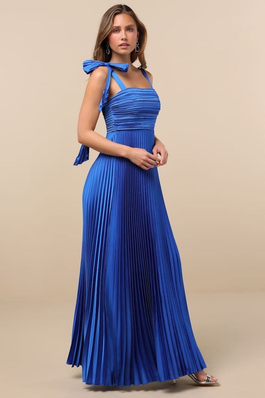 NWT Lulus Gorgeous Purpose Royal Blue Pleated Bow Maxi Dress Large